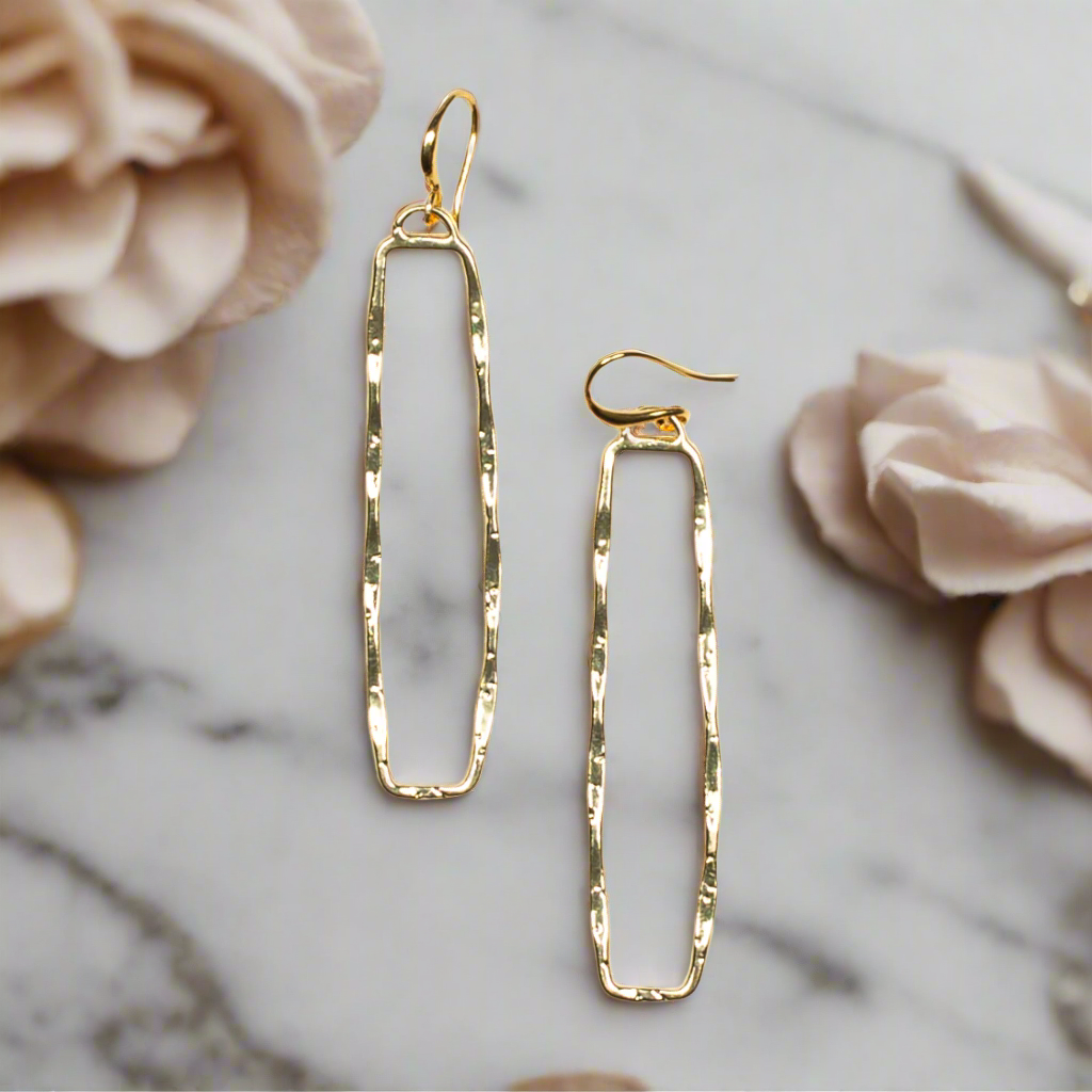 Suzie Blue Canada - Rectangular Drop Earrings - Gold Plate