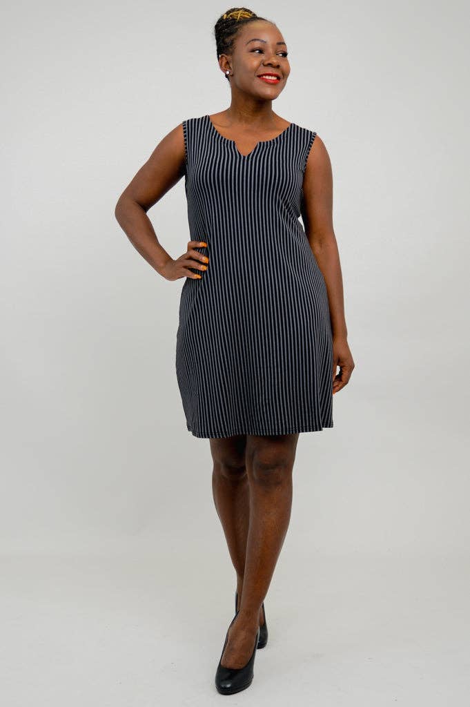 Blue Sky Clothing Co LLC - Maggie Sleeveless Dress, Blk/Grey Stripe, Bamboo: XLARGE