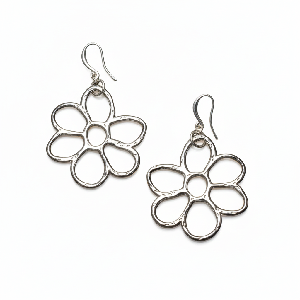 Suzie Blue Canada - Open Flower Earrings - Silver Plate
