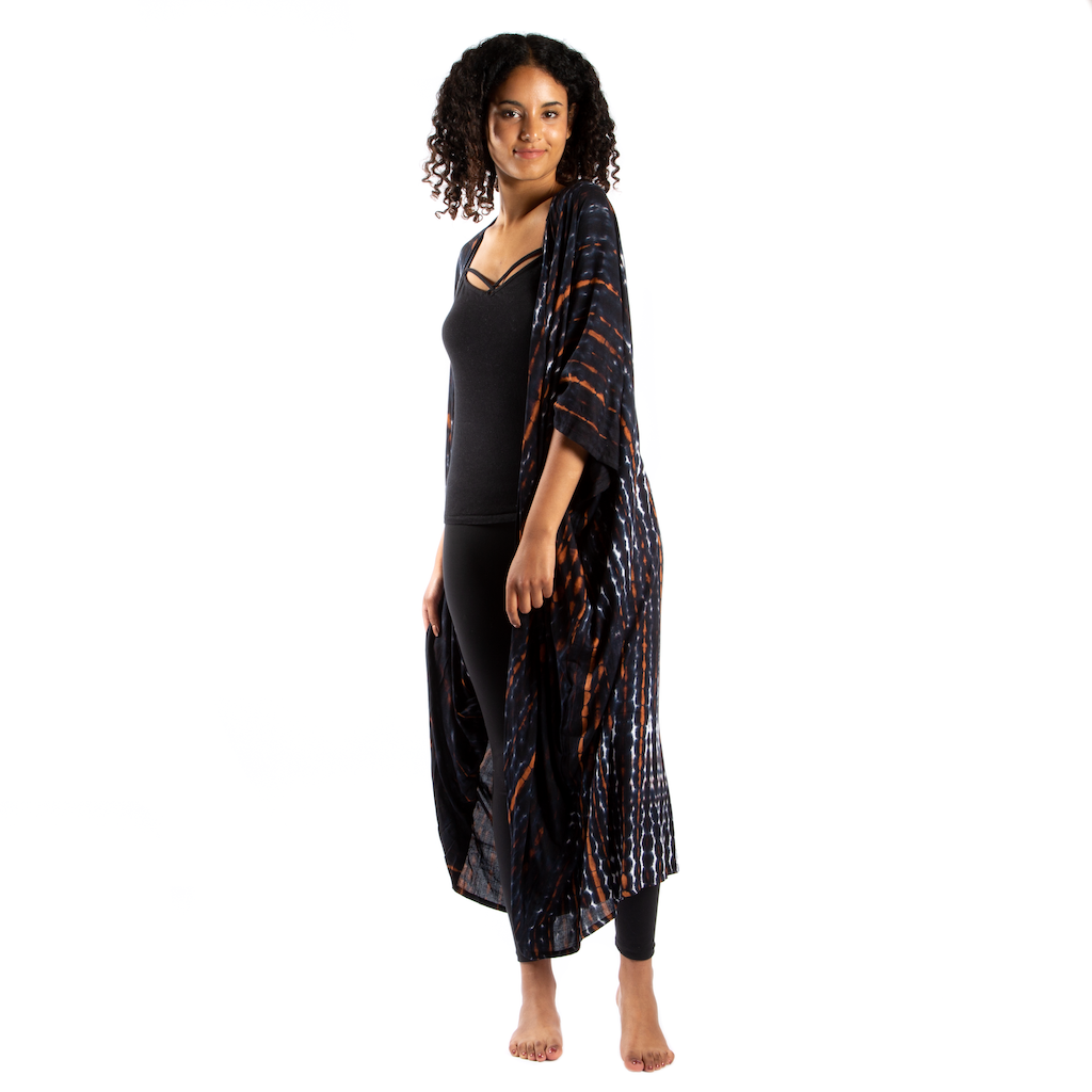 Suzie Blue Canada - Tie-Dye Bone Motif Long Kimono