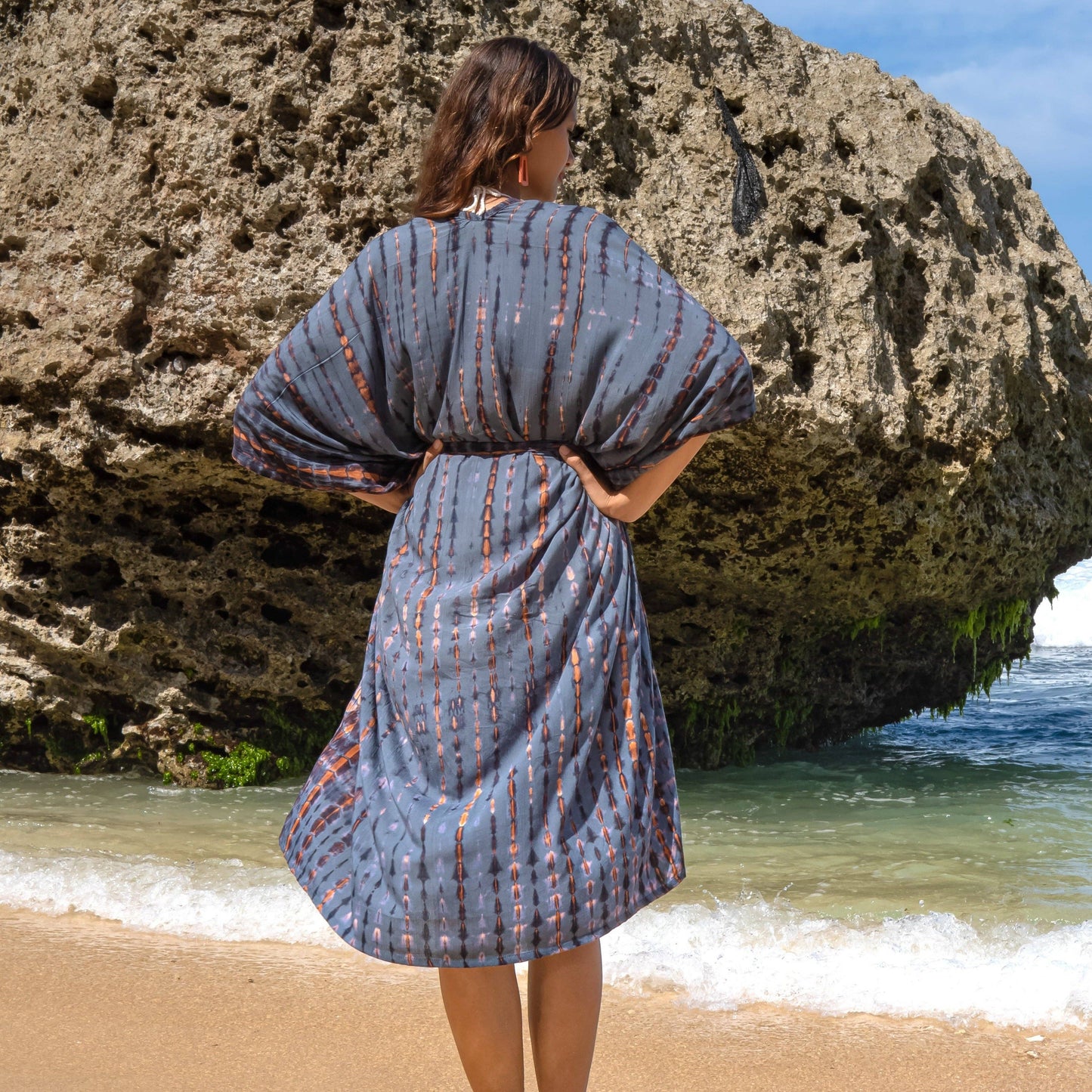Suzie Blue Canada - Long Kimono In Denim & Gold Tie Dye