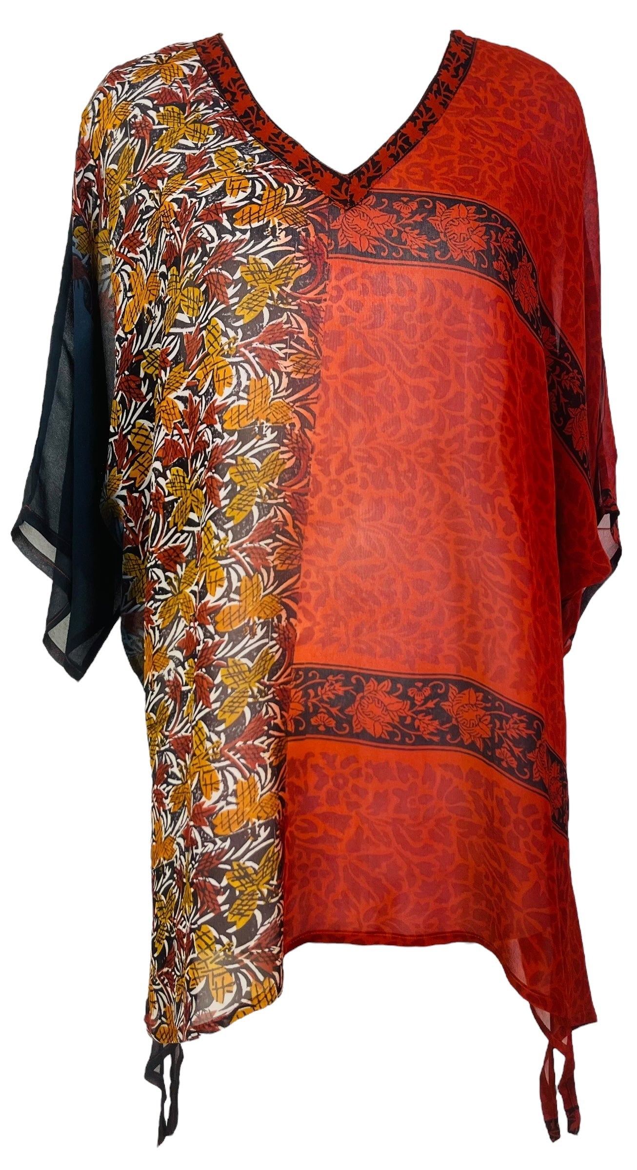 PRG7631 Sheer Avatar Pure Silk Long Tunic with Side Ties