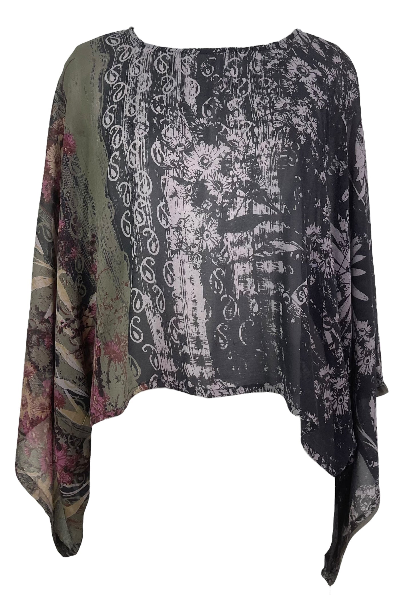 PRG8234 Sheer Avatar Pure Silk Kimono-Sleeved Top