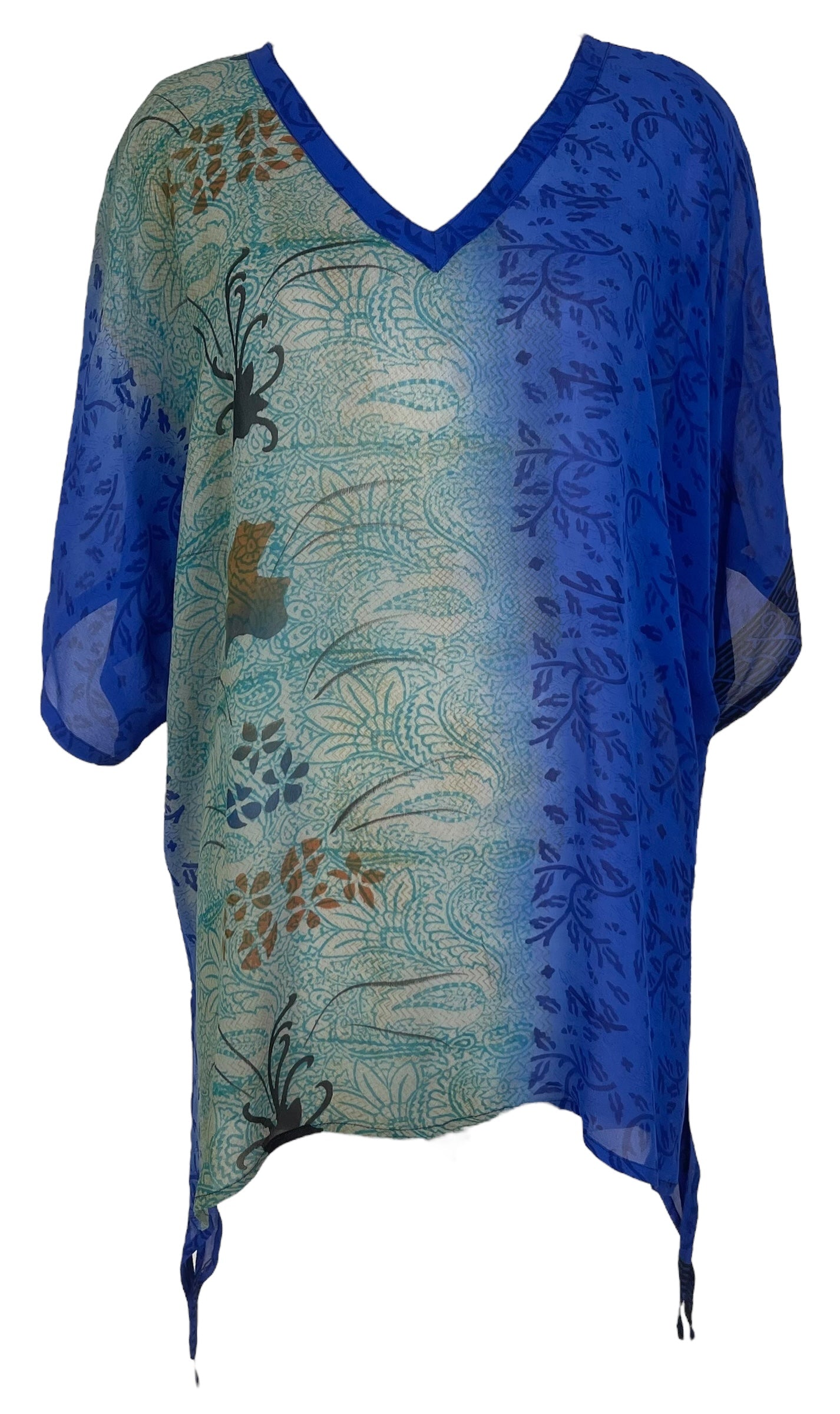 PRG7861 Sheer Avatar Pure Silk Long Tunic with Side Ties