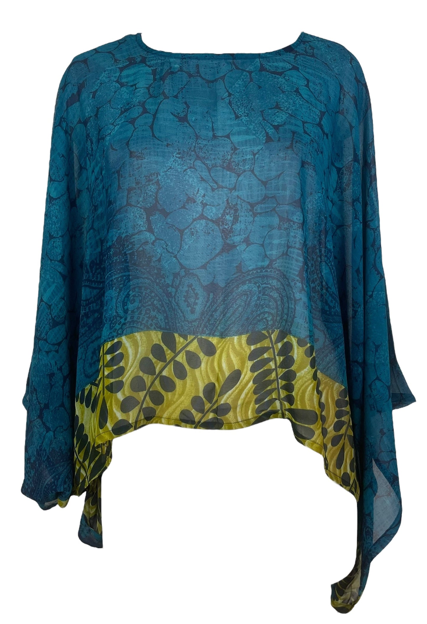 PRG8124 Sheer Avatar Pure Silk Kimono-Sleeved Top