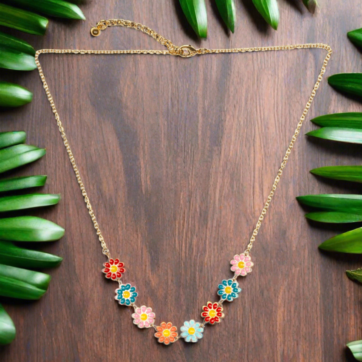 Suzie Blue Canada - Multi-colour Enamel Flower Necklace On Chain