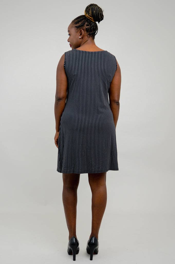 Blue Sky Clothing Co LLC - Maggie Sleeveless Dress, Blk/Grey Stripe, Bamboo: XLARGE