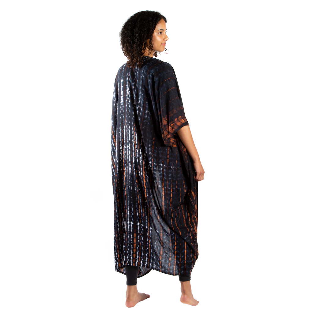 Suzie Blue Canada - Tie-Dye Bone Motif Long Kimono