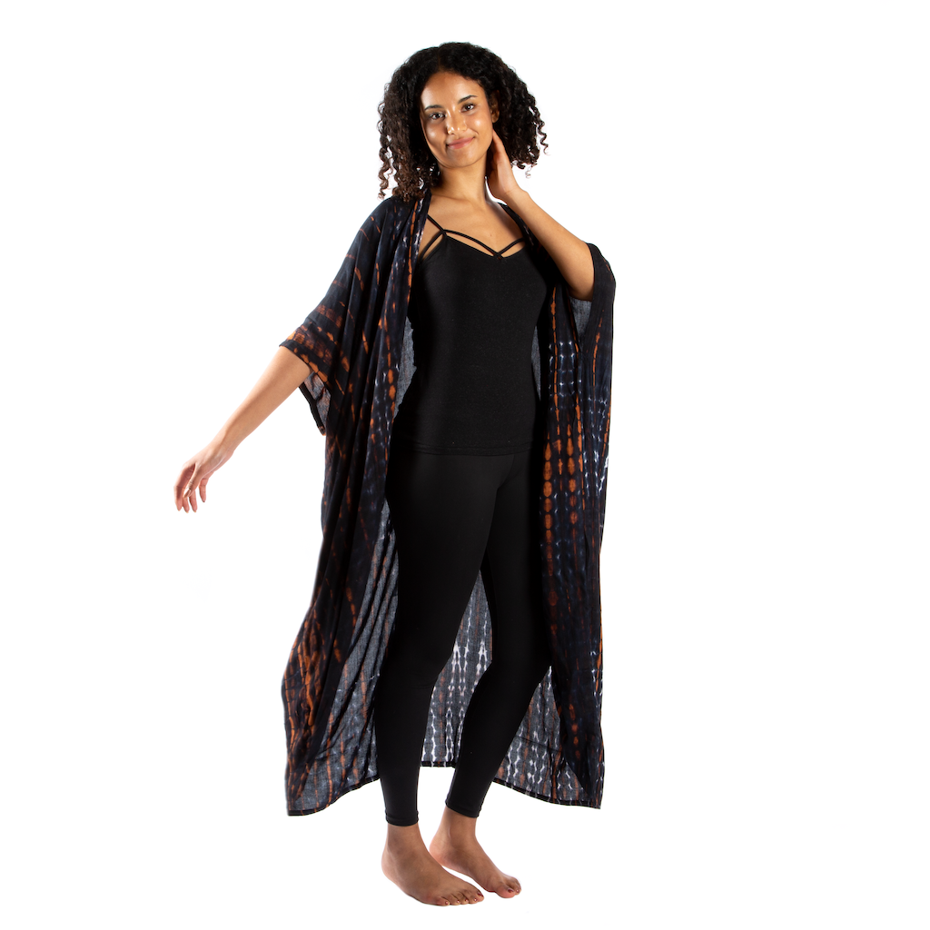 Suzie Blue Canada - Tie-Dye Bone Motif Long Kimono