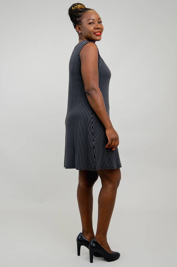 Blue Sky Clothing Co LLC - Maggie Sleeveless Dress, Blk/Grey Stripe, Bamboo: XLARGE