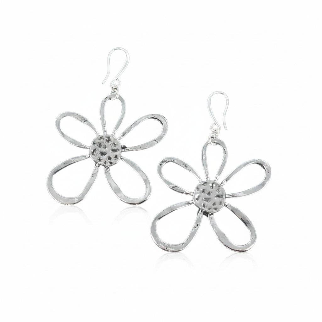 Suzie Blue Canada - Open Flower Earrings in Silver Plate
