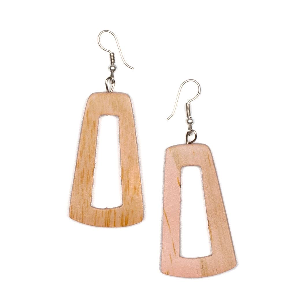 Suzie Blue Canada - Tinted Wood Rectangular Hoop Earring: Mustard