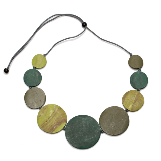 Suzie Blue Canada - Graduated Wooden Disc Necklace: Green Mix
