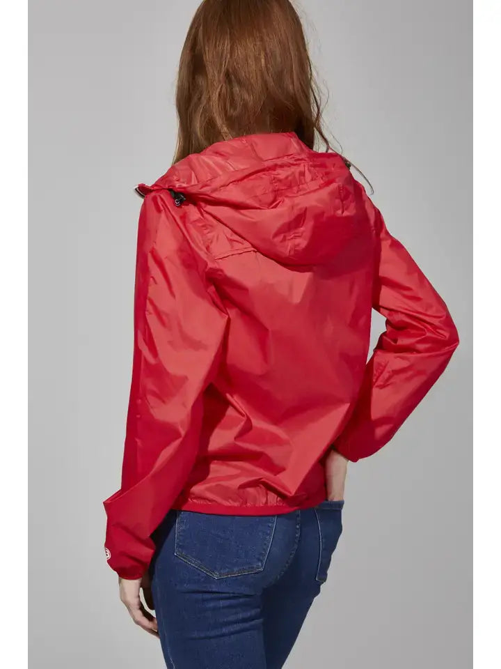 O8 Lifestyle - Sloane - Red Full Zip Packable Rain Jacket : L