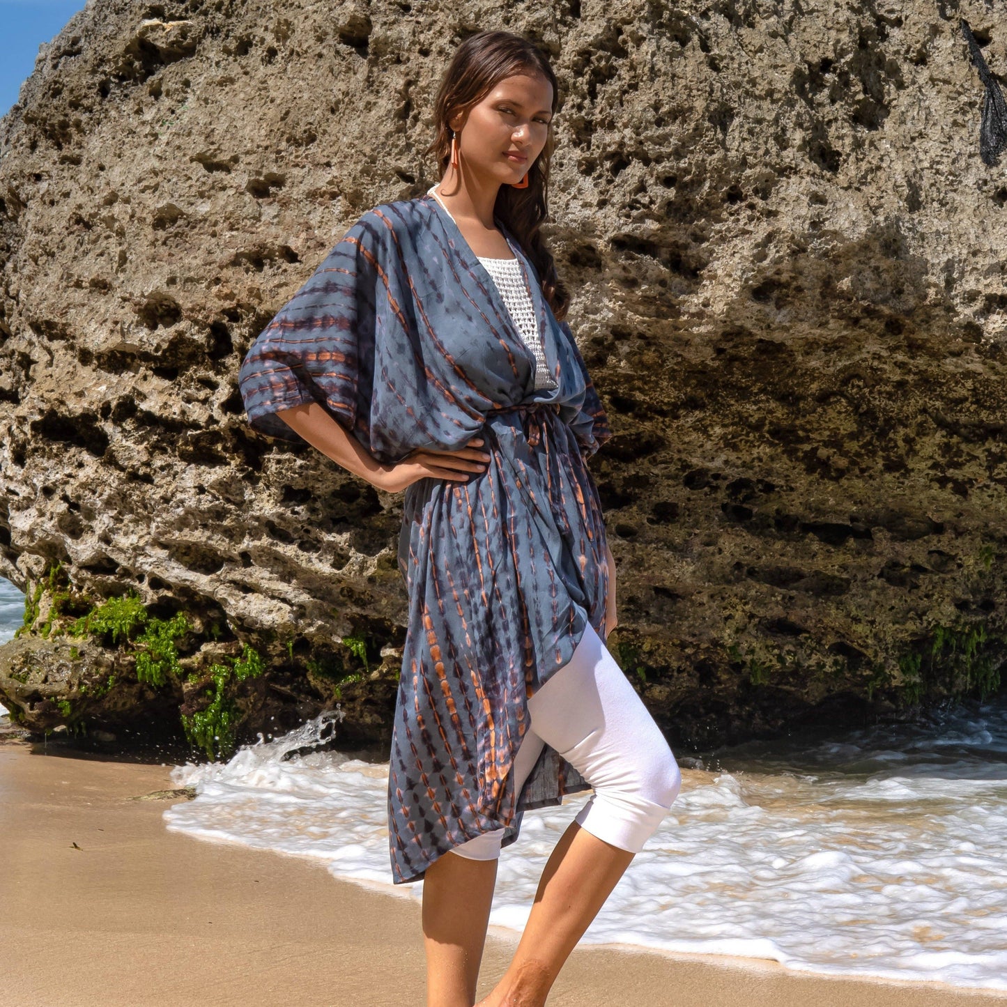 Suzie Blue Canada - Long Kimono In Denim & Gold Tie Dye