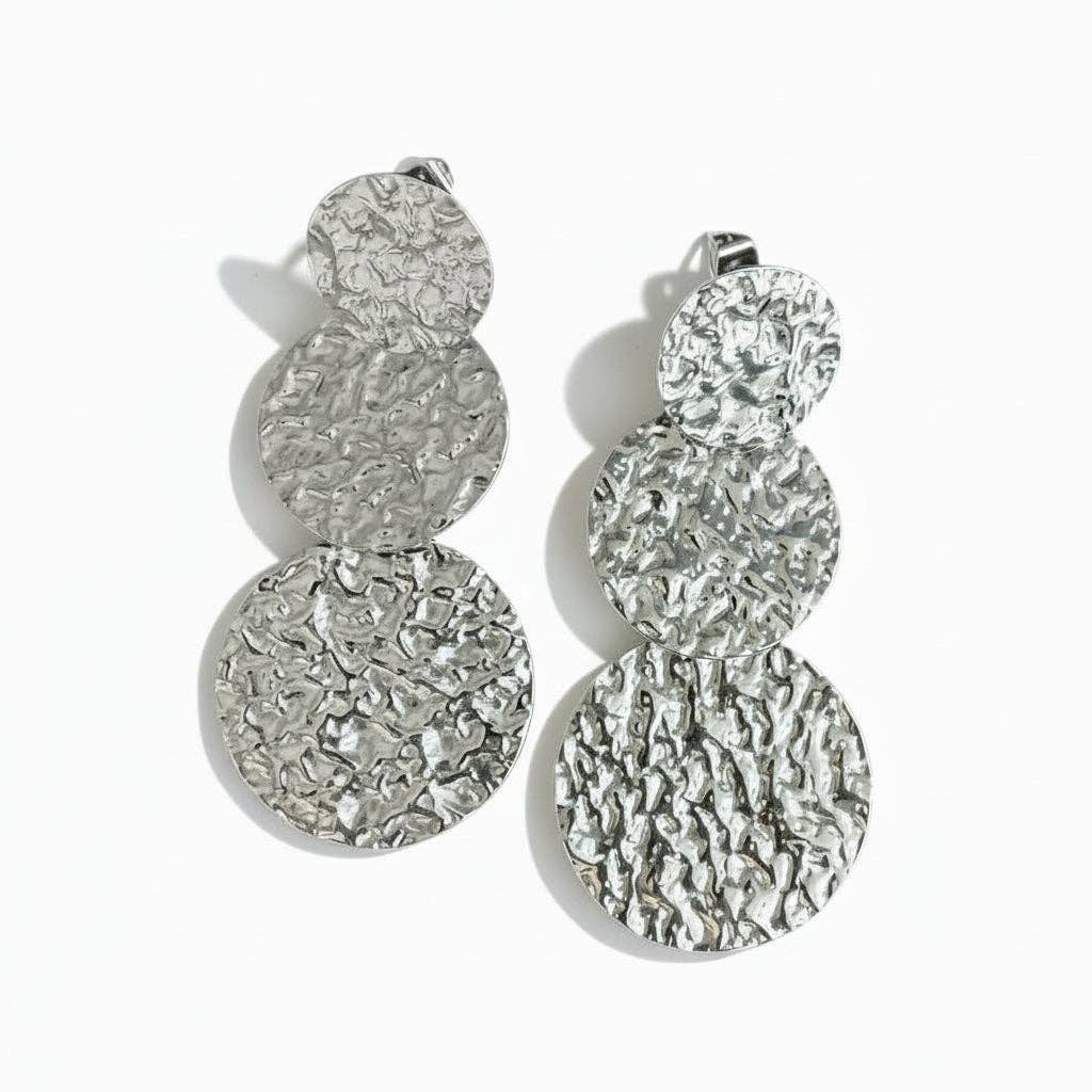 Suzie Blue Canada - Triple Disc Beaten Earring - Grey Stainless Steel