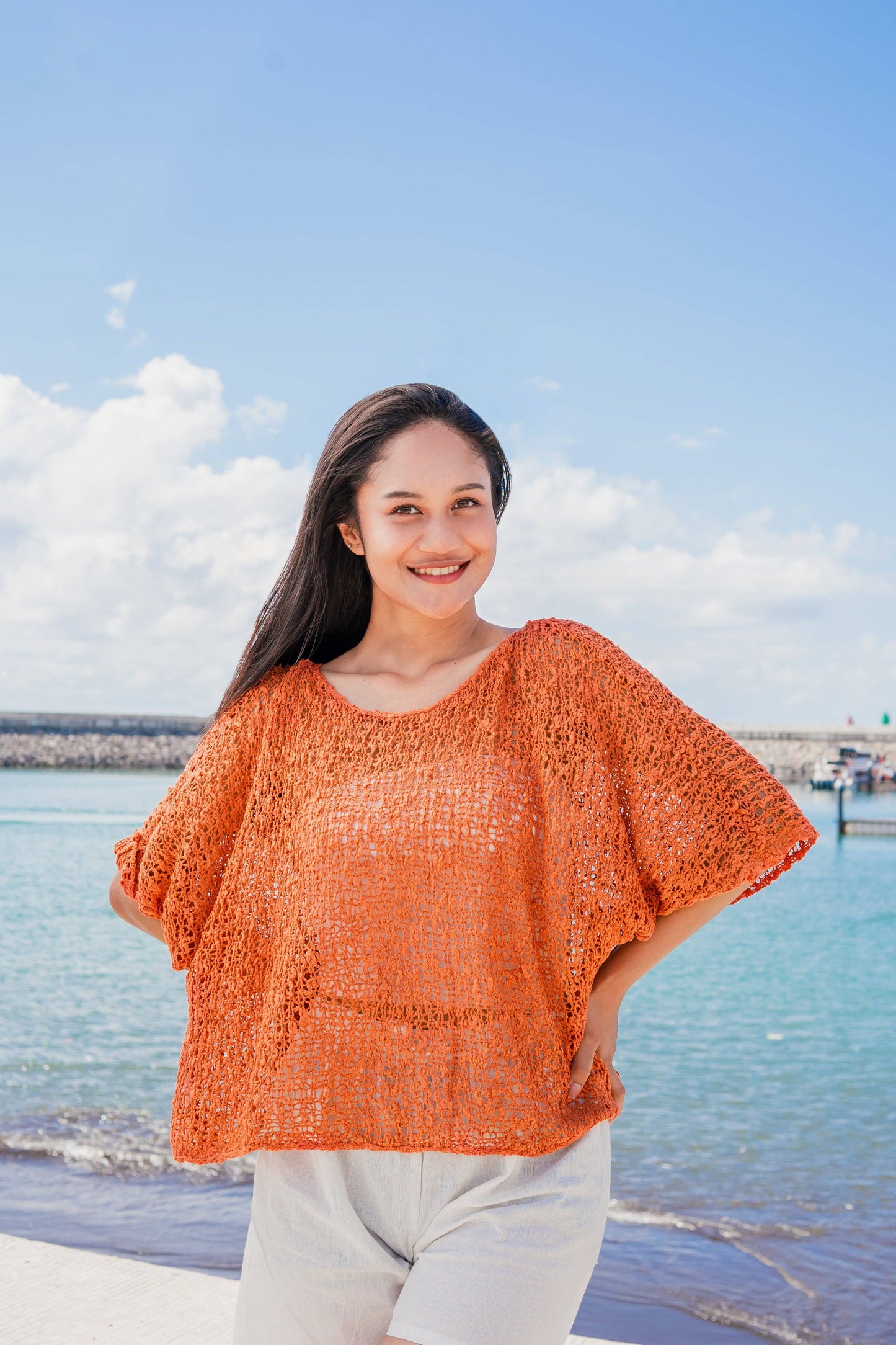 Suzie Blue Canada - Popcorn Knit Top - Orange
