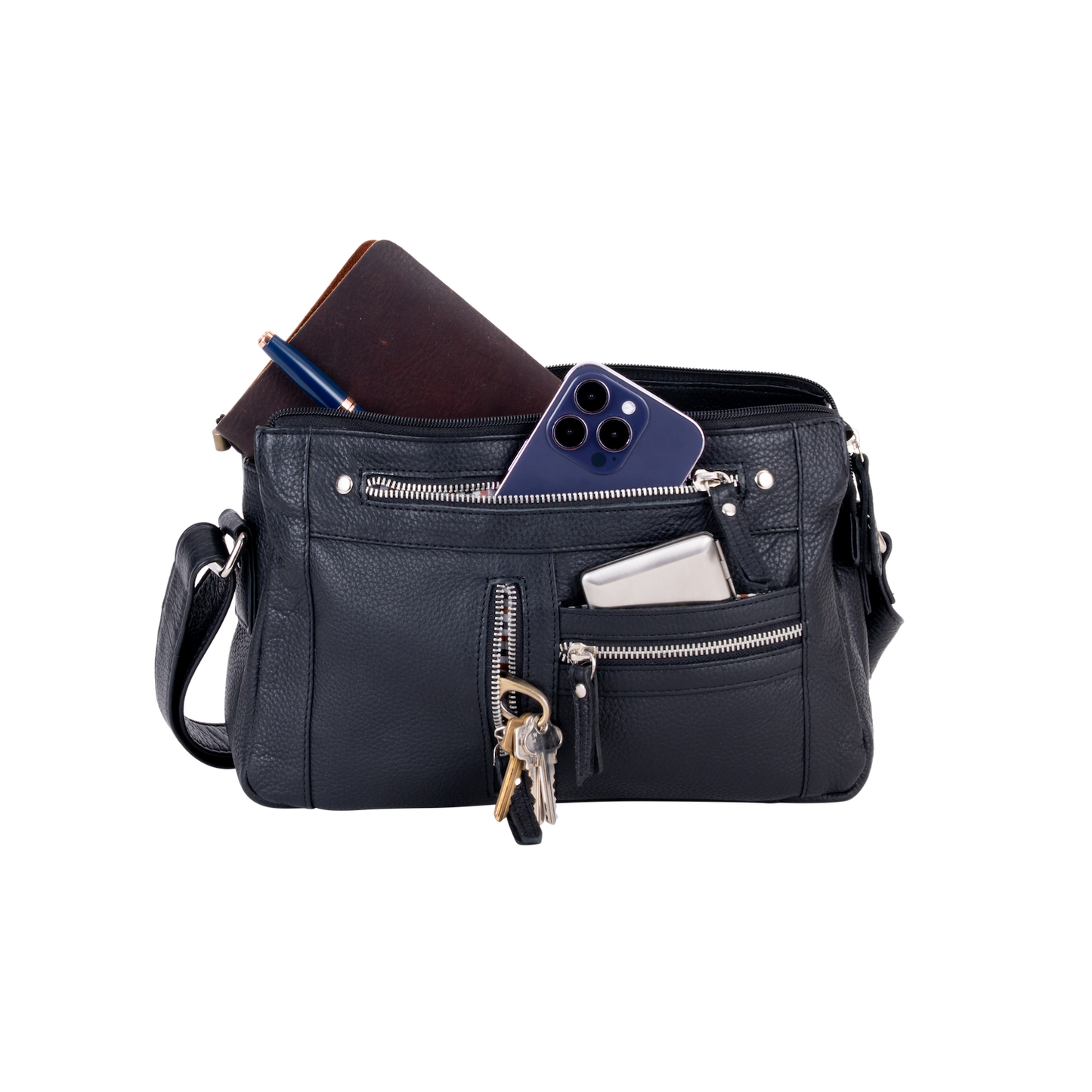 Greenwood Leather - Greenwood Leather Crossbody Bag – Stylish, Functional & Time: Black