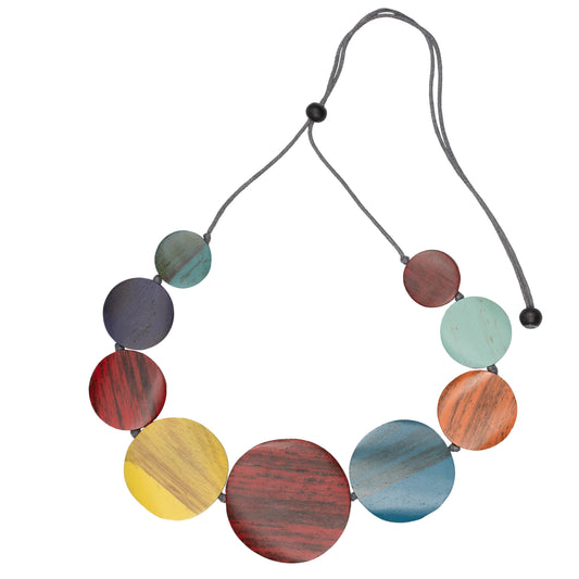 Suzie Blue Canada - Graduated Wooden Disc Necklace: Bright Multi