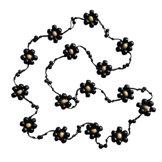 Suzie Blue Canada - Wooden Ball Flower Necklace: Black