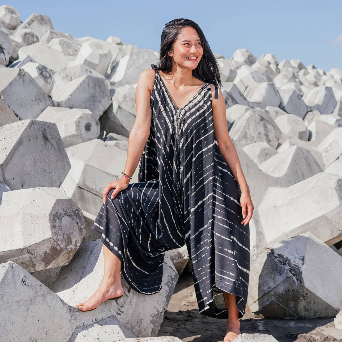 Suzie Blue Canada - Black & White Tie Dye Romper