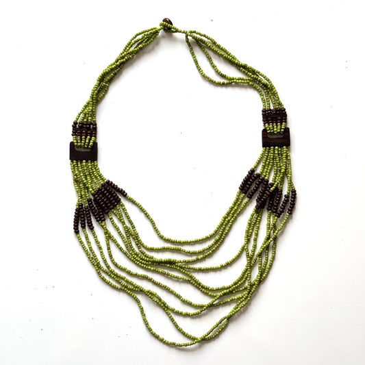 Suzie Blue Canada - Beaded Necklace with Wood Detail: Green