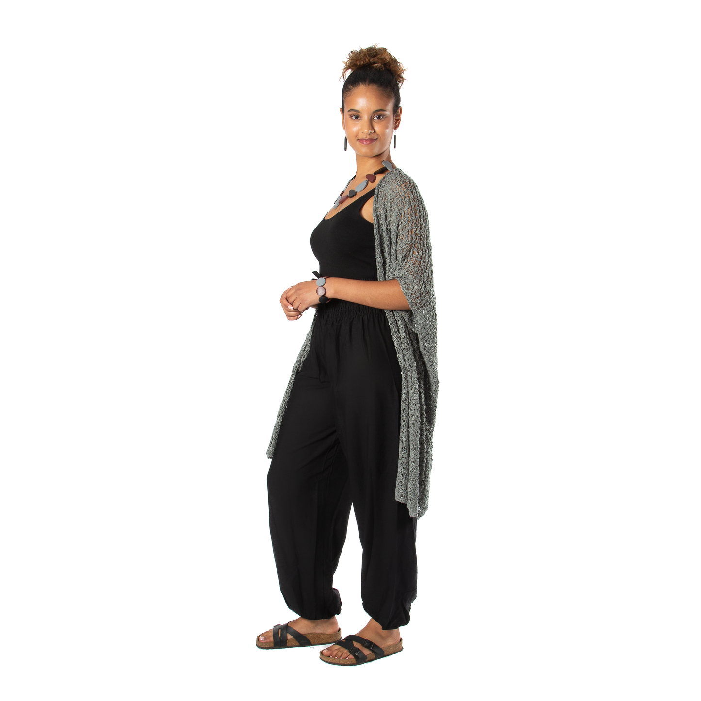 Suzie Blue Canada - Mid Length Popcorn Knit Kimono - Grey