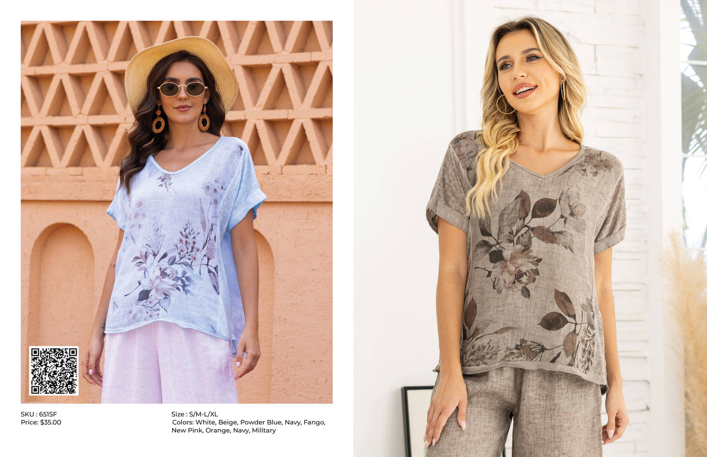 OFV - Sylvie's Sepia Flower Coldwash Top: Fango / S/M-L/XL