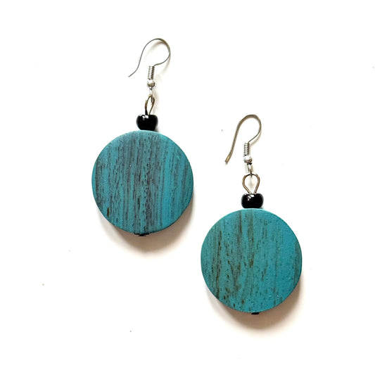 Suzie Blue Canada - Wooden Disc earring: Turquoise