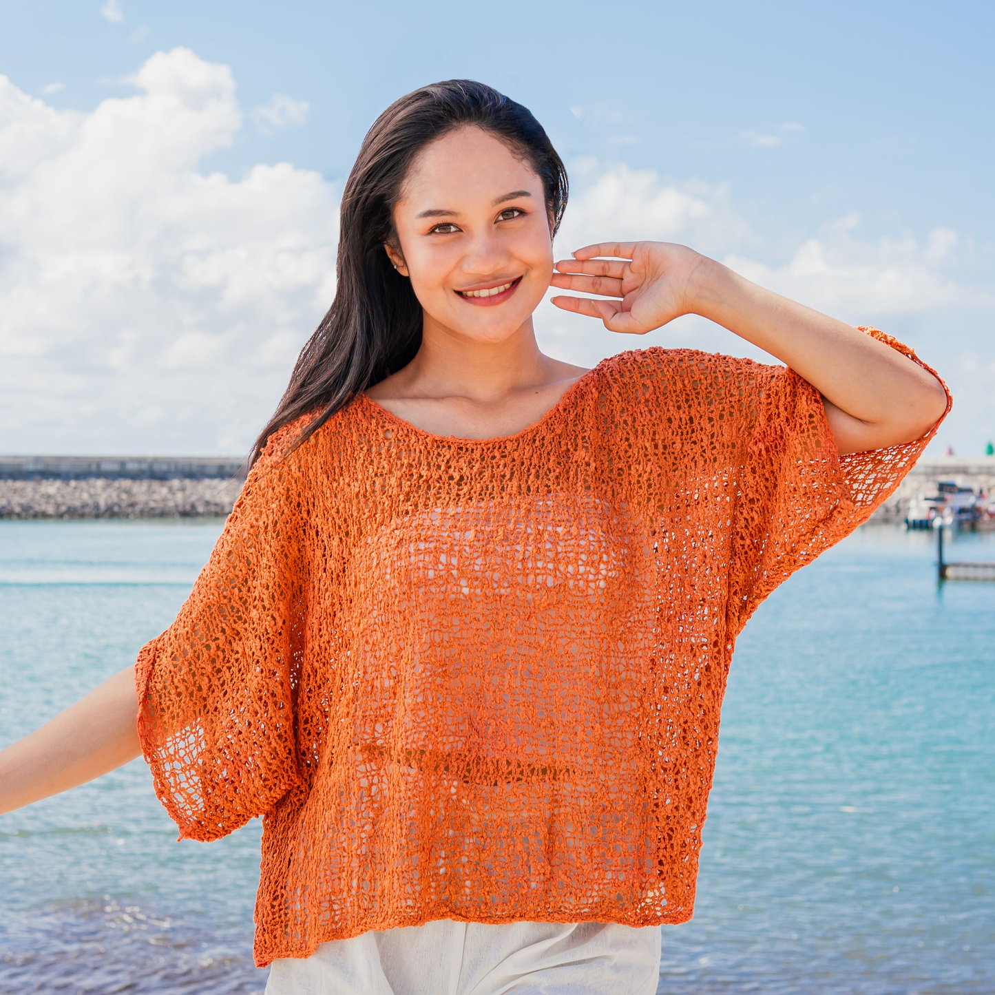Suzie Blue Canada - Popcorn Knit Top - Orange