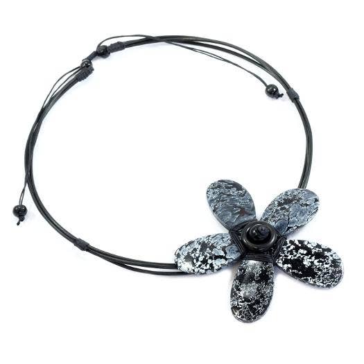 Suzie Blue Canada - Large Wooden Flower Necklace: Black