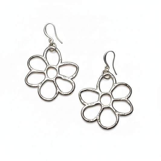 Suzie Blue Canada - Open Flower Earrings - Silver Plate