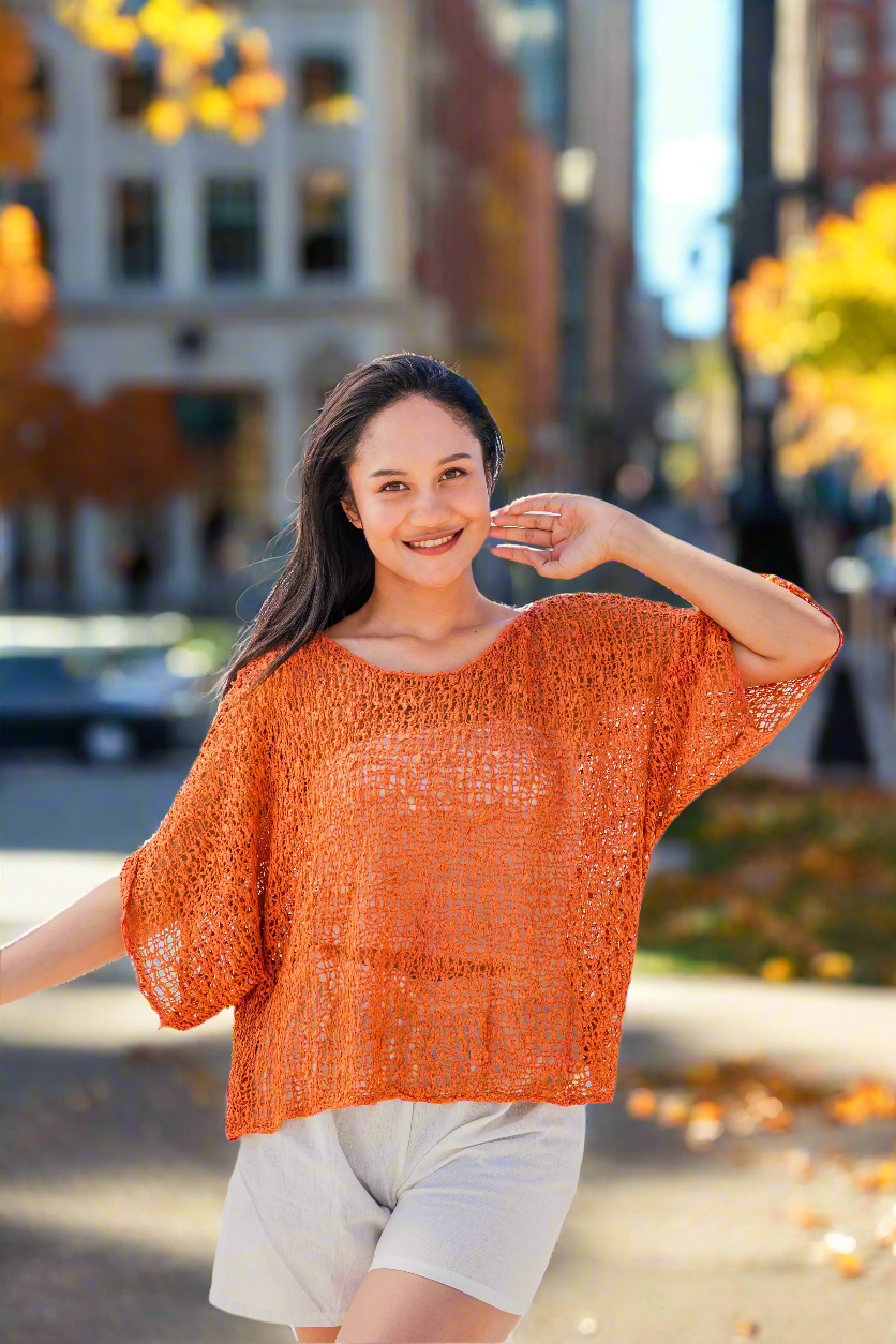 Suzie Blue Canada - Popcorn Knit Top - Orange