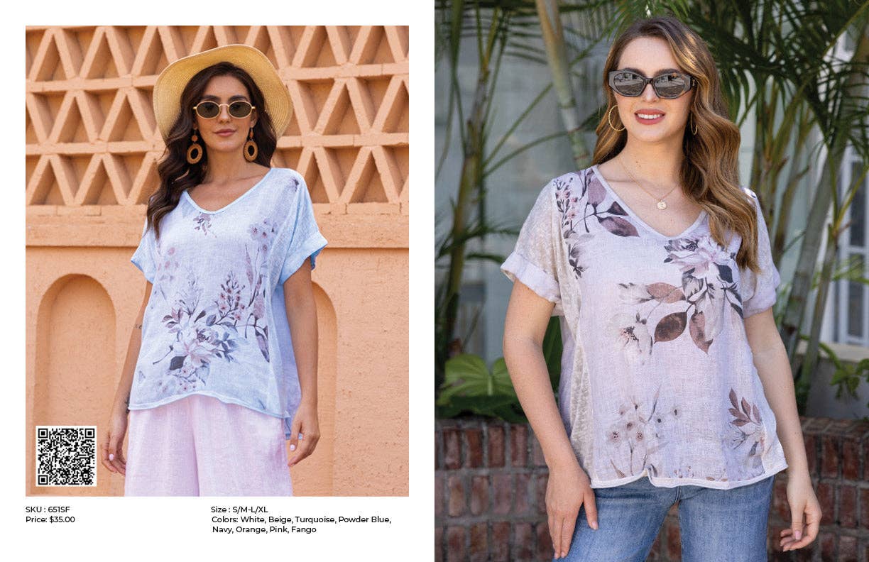 OFV - Sylvie's Sepia Flower Coldwash Top: Fango / S/M-L/XL