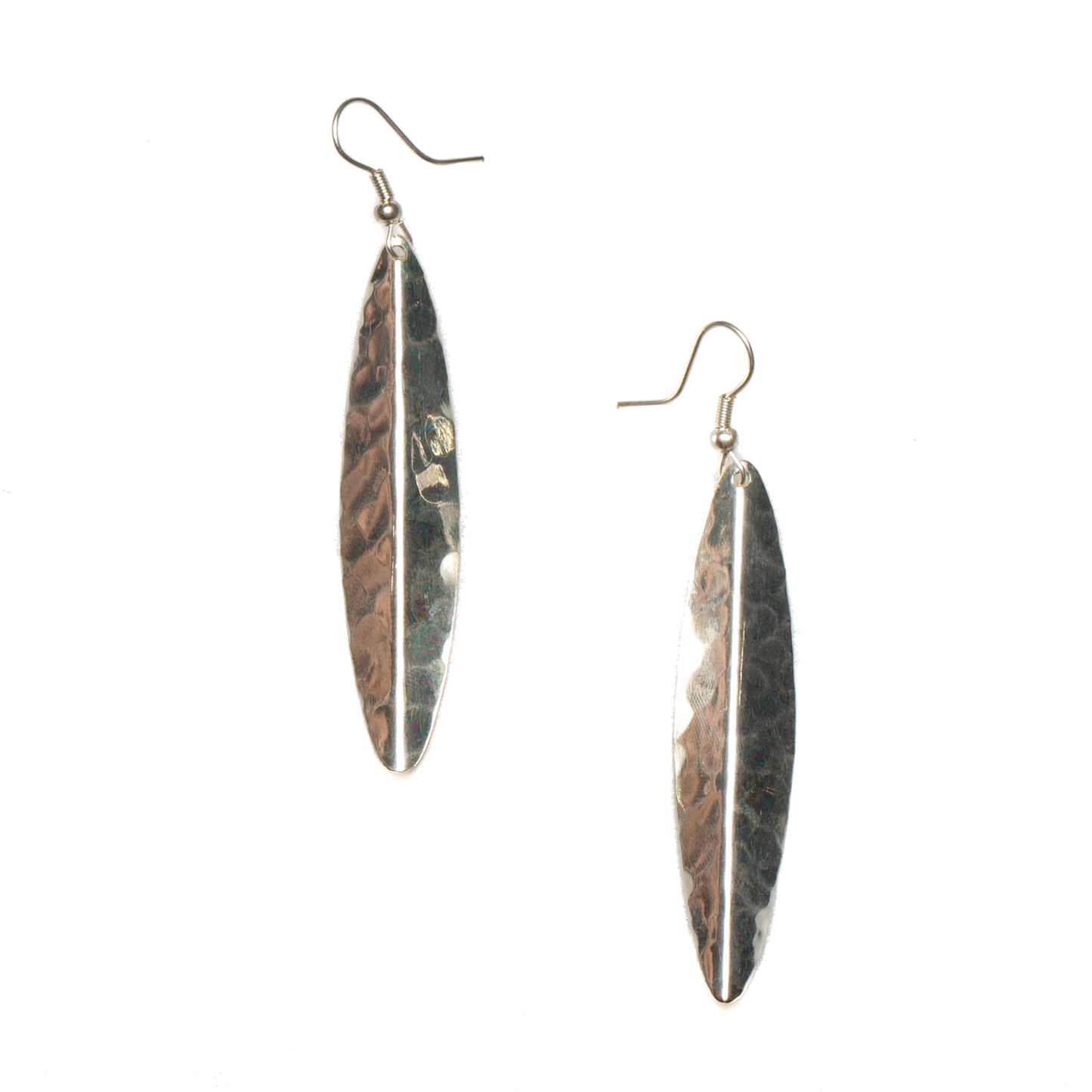 Suzie Blue Canada - Long Leaf Metal Earrings - Silver Colour
