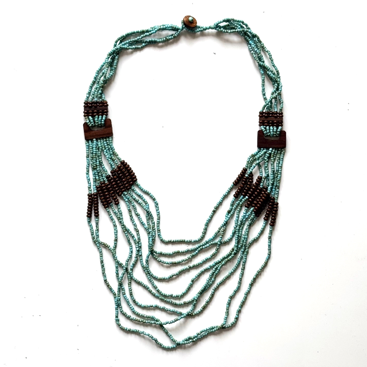Suzie Blue Canada - Beaded Necklace with Wood Detail: Cream
