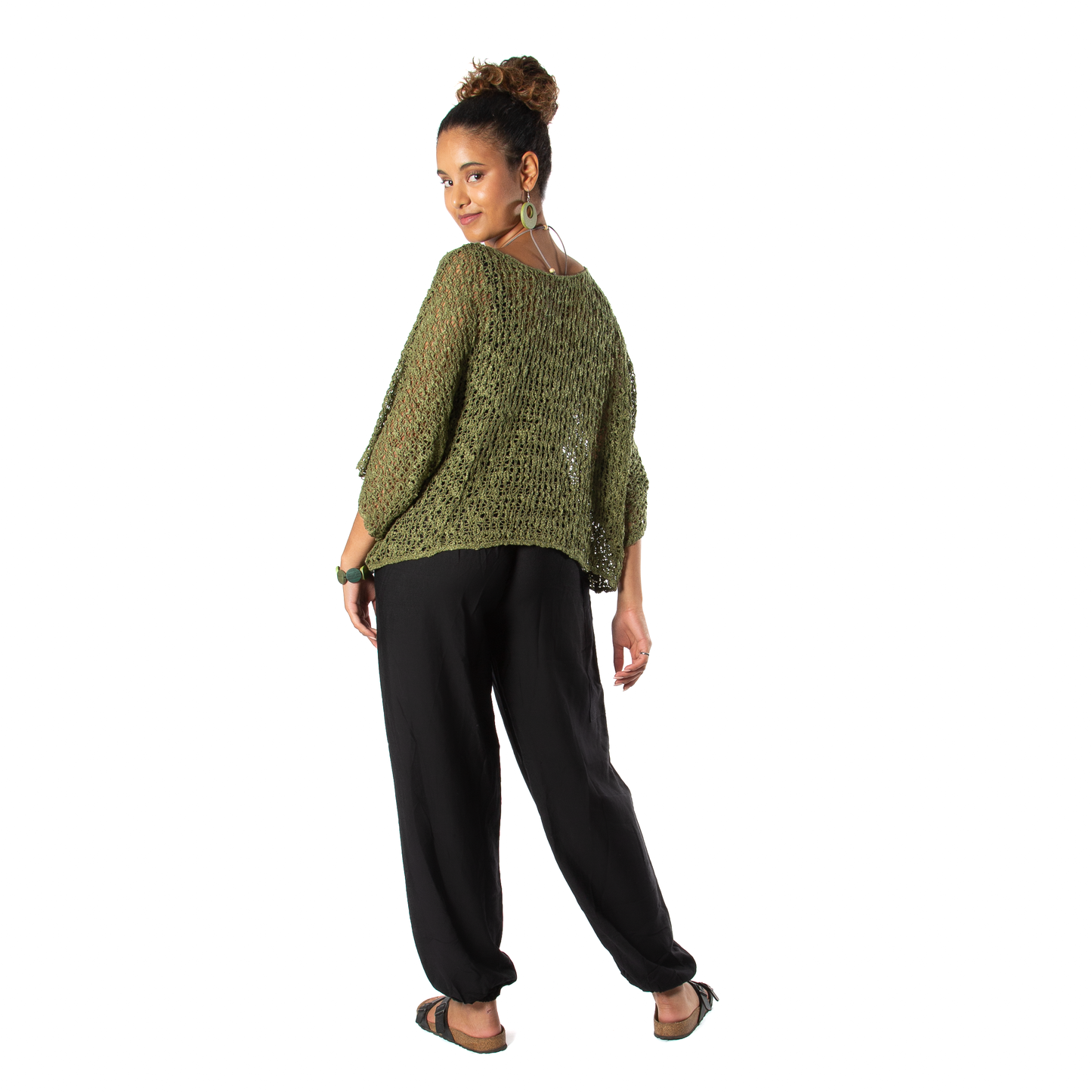 Suzie Blue Canada - Popcorn Knit Short Sleeve Cardigan -  Sage Green