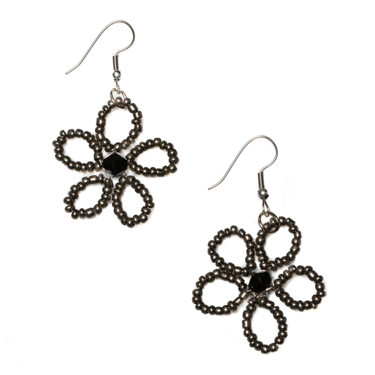 Suzie Blue Canada - Beaded Flower Earrings: Grey