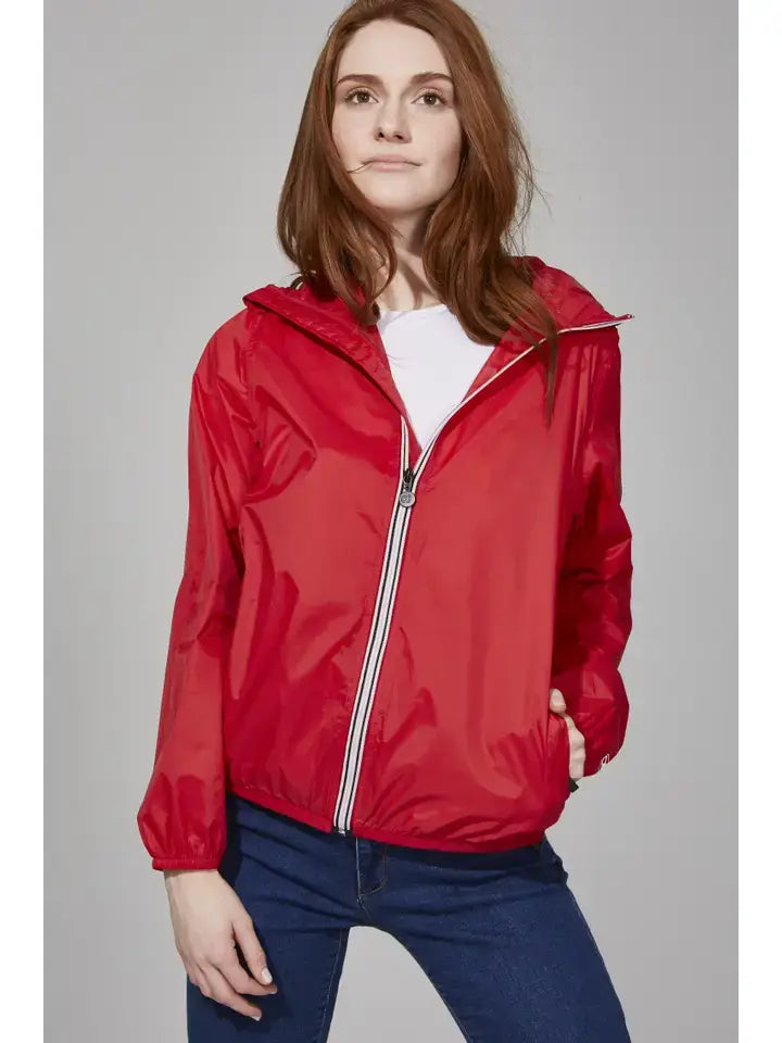 O8 Lifestyle - Sloane - Red Full Zip Packable Rain Jacket : L