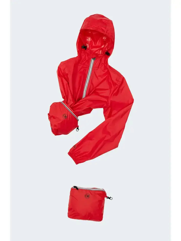 O8 Lifestyle - Sloane - Red Full Zip Packable Rain Jacket : XL