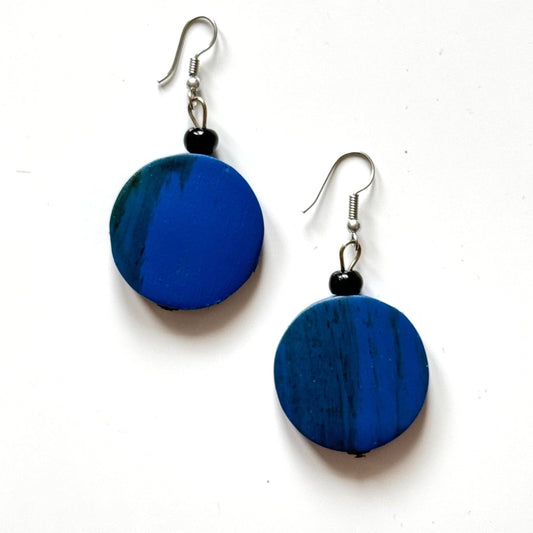 Suzie Blue Canada - Wooden Disc earring: Blue