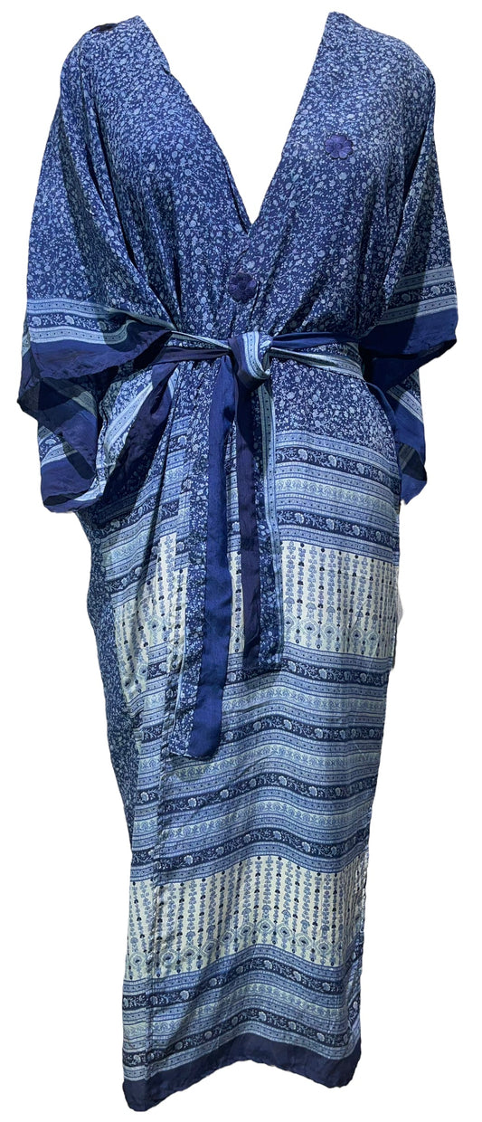 SOLD  PRC3714 Avatar Long Pure Silk Kimono Sleeved Duster with Belt