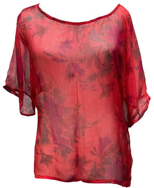 PCH4347 Sheer Avatar Pure Chiffon Silk Side Slit Top