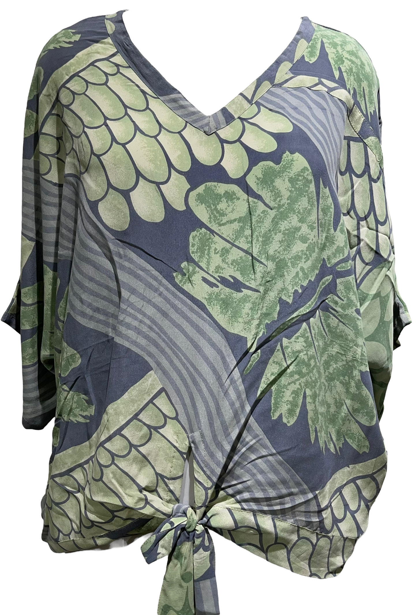 PRC1857 African Black Duck Avatar Pure Silk Front Tie Top