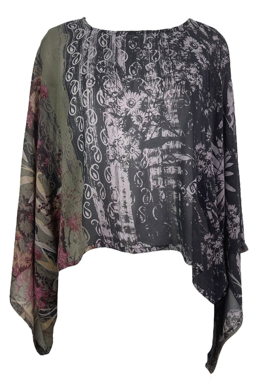 PRG8234 Sheer Avatar Pure Silk Kimono-Sleeved Top