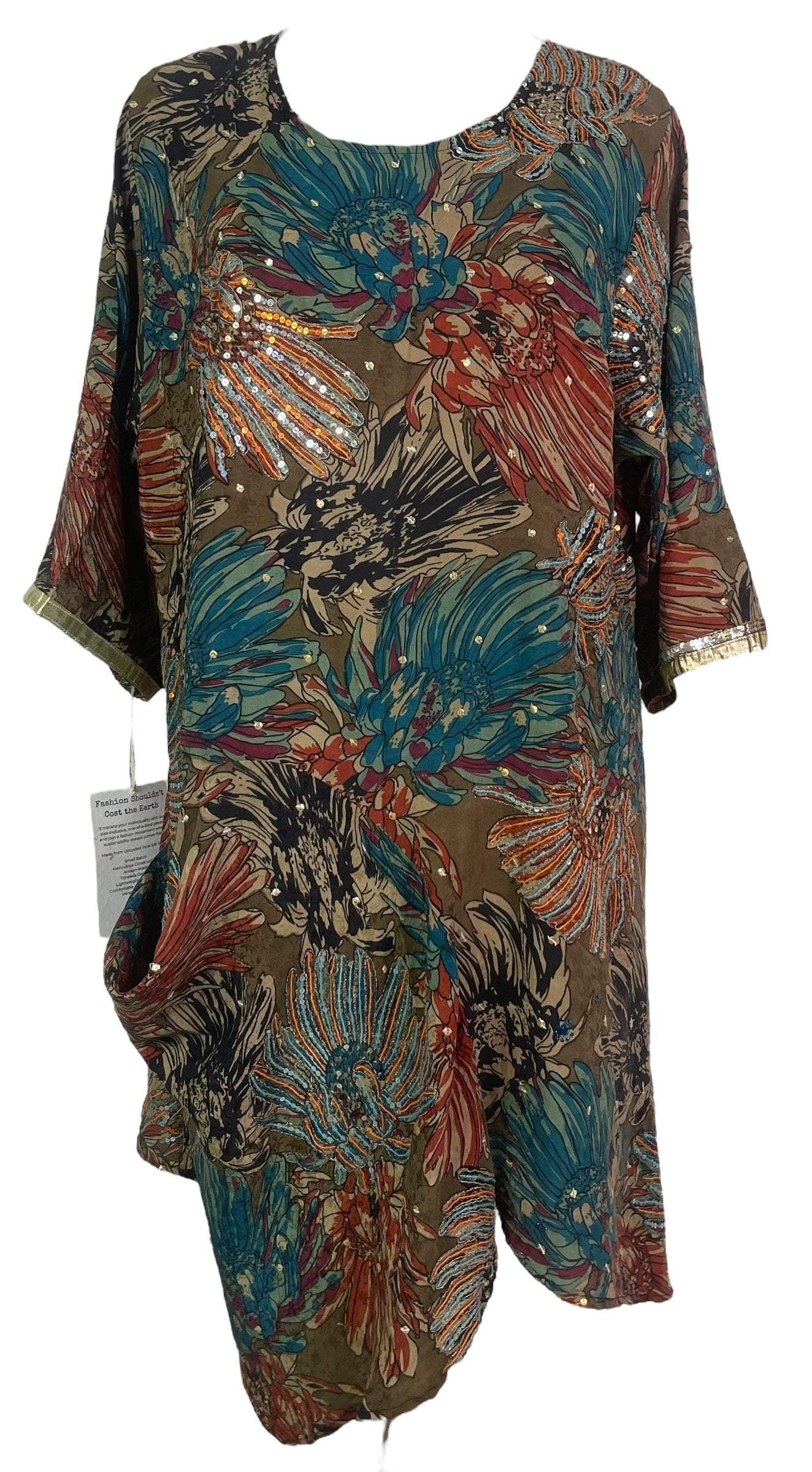 PRC7952 Avatar Pure Silk Self Pocket Tunic Dress