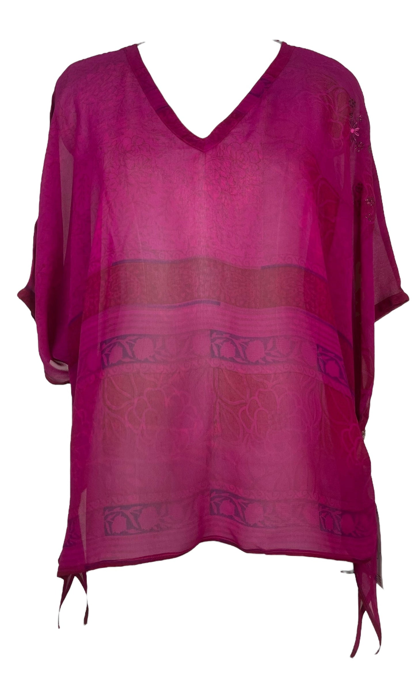 PRG8058 Sheer Avatar Pure Silk Long Tunic with Side Ties