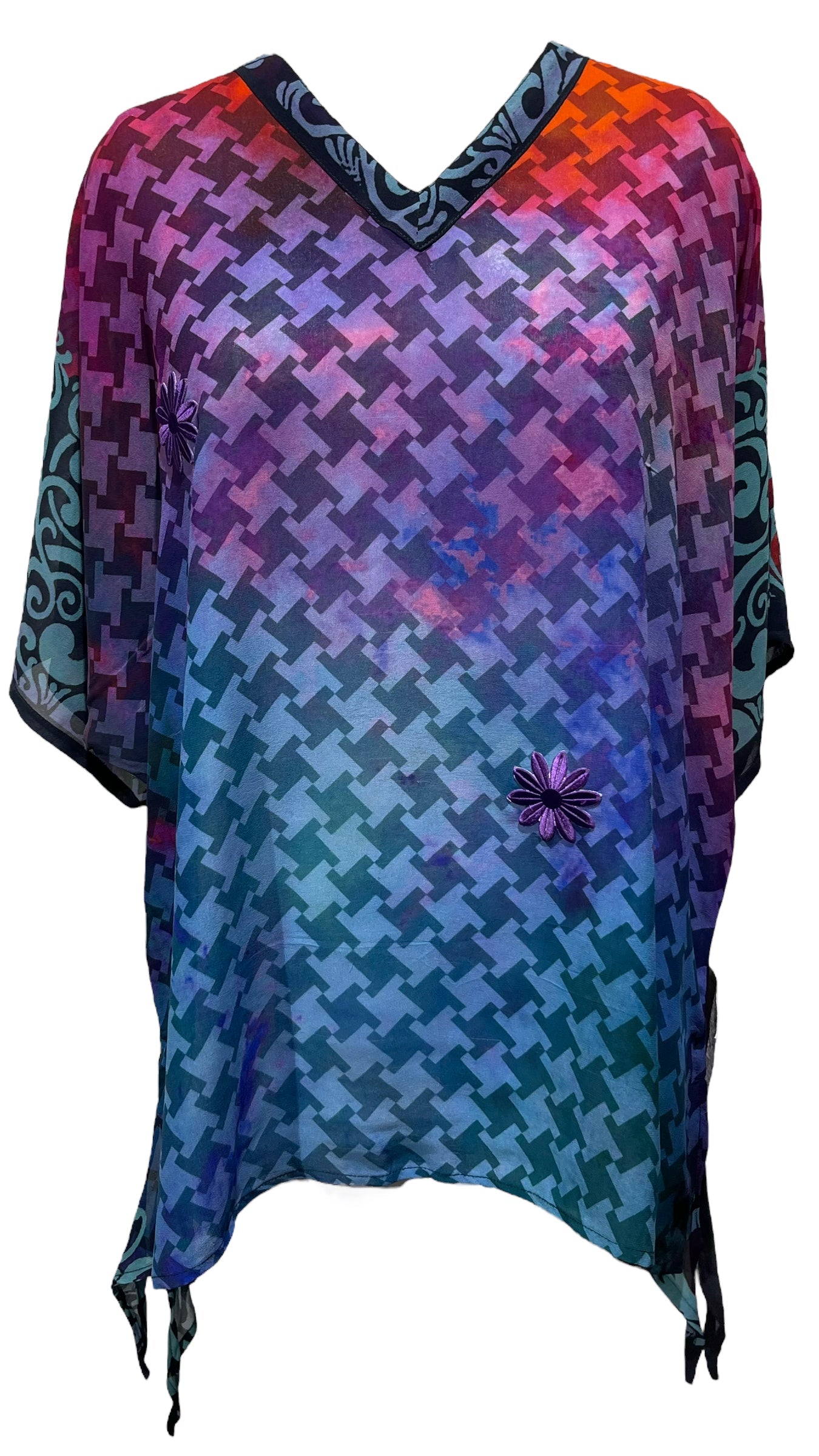 SOLD  PRG3571 Sheer Avatar Pure Silk Long Tunic with Side Ties