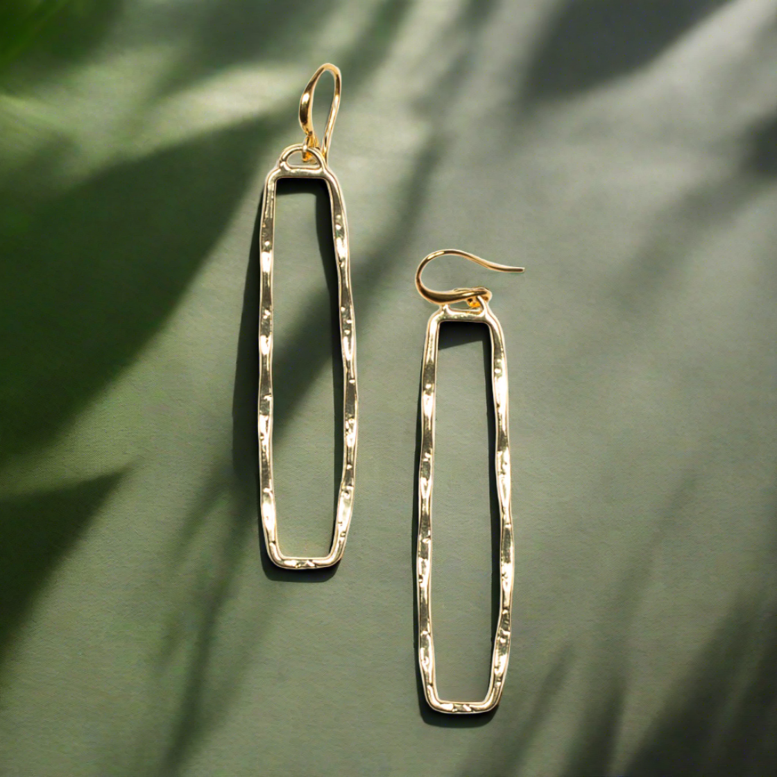 Suzie Blue Canada - Rectangular Drop Earrings - Gold Plate