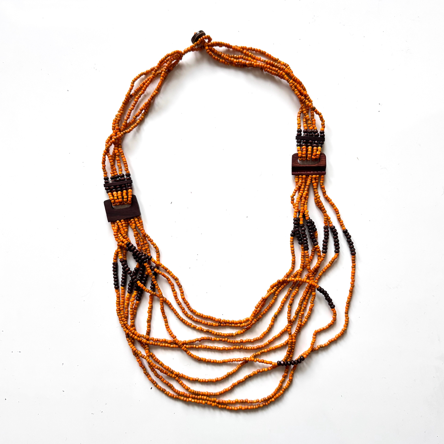 Suzie Blue Canada - Beaded Necklace with Wood Detail: Cream